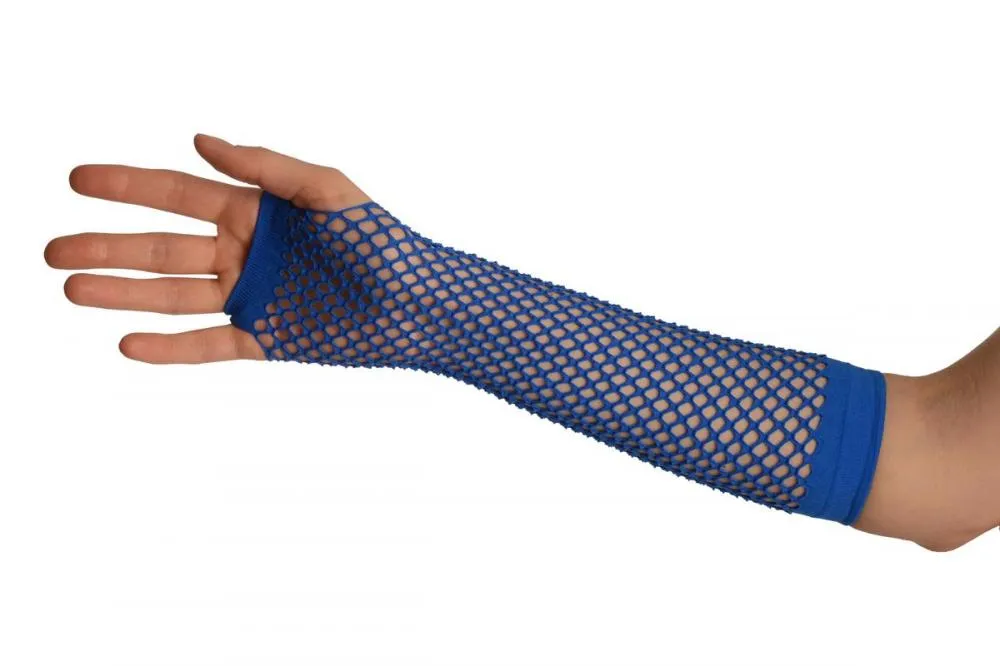 Blue Fishnet Mesh Net Fingerless Party Gloves