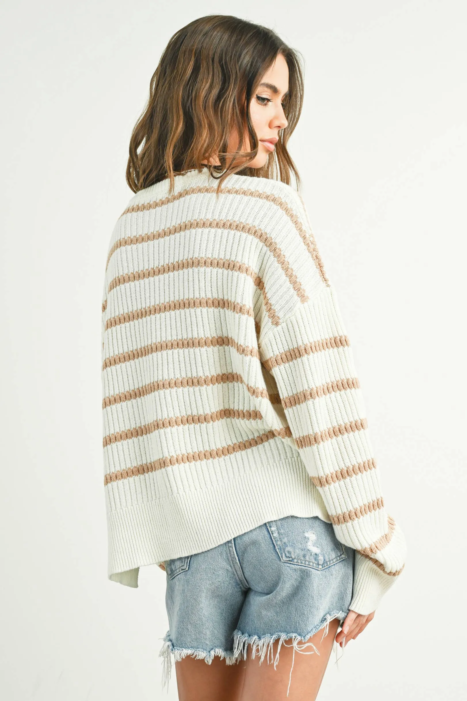 BOAT NECK STRIPED KNIT SWEATER