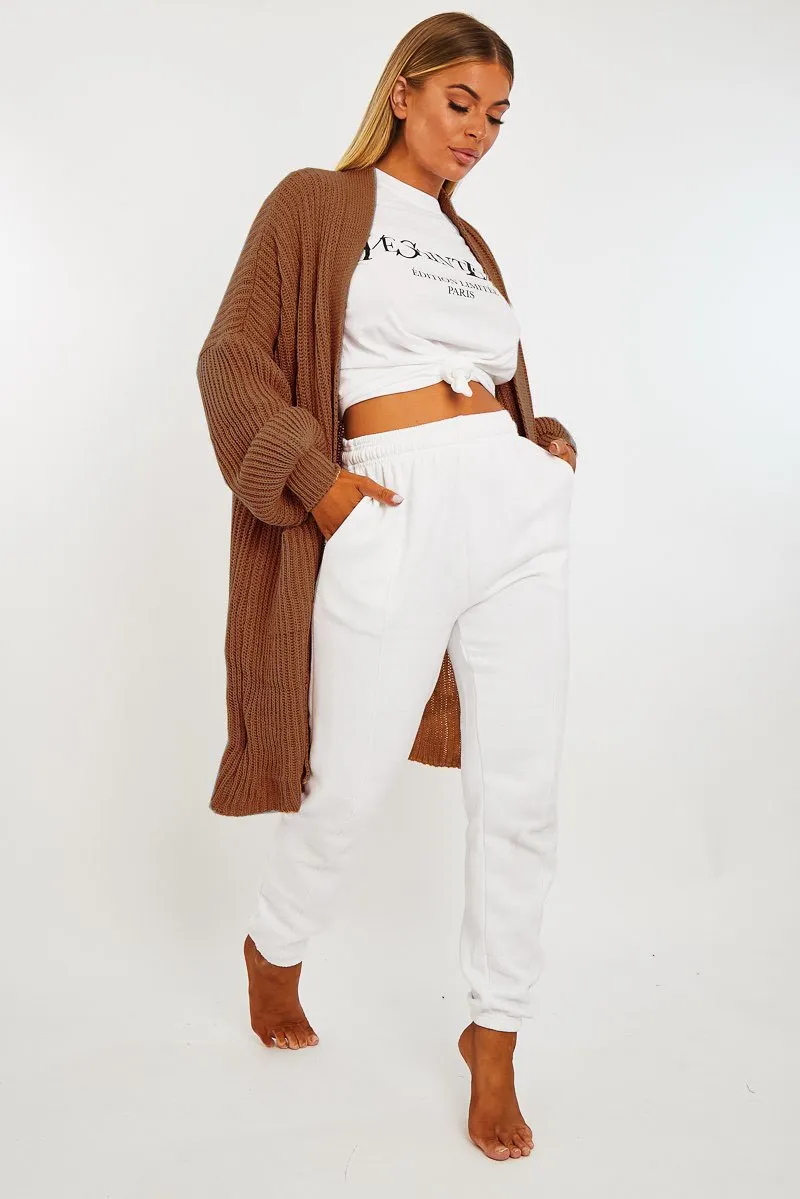 Brown Balloon Sleeve Longline Knit Cardigan - Abbie