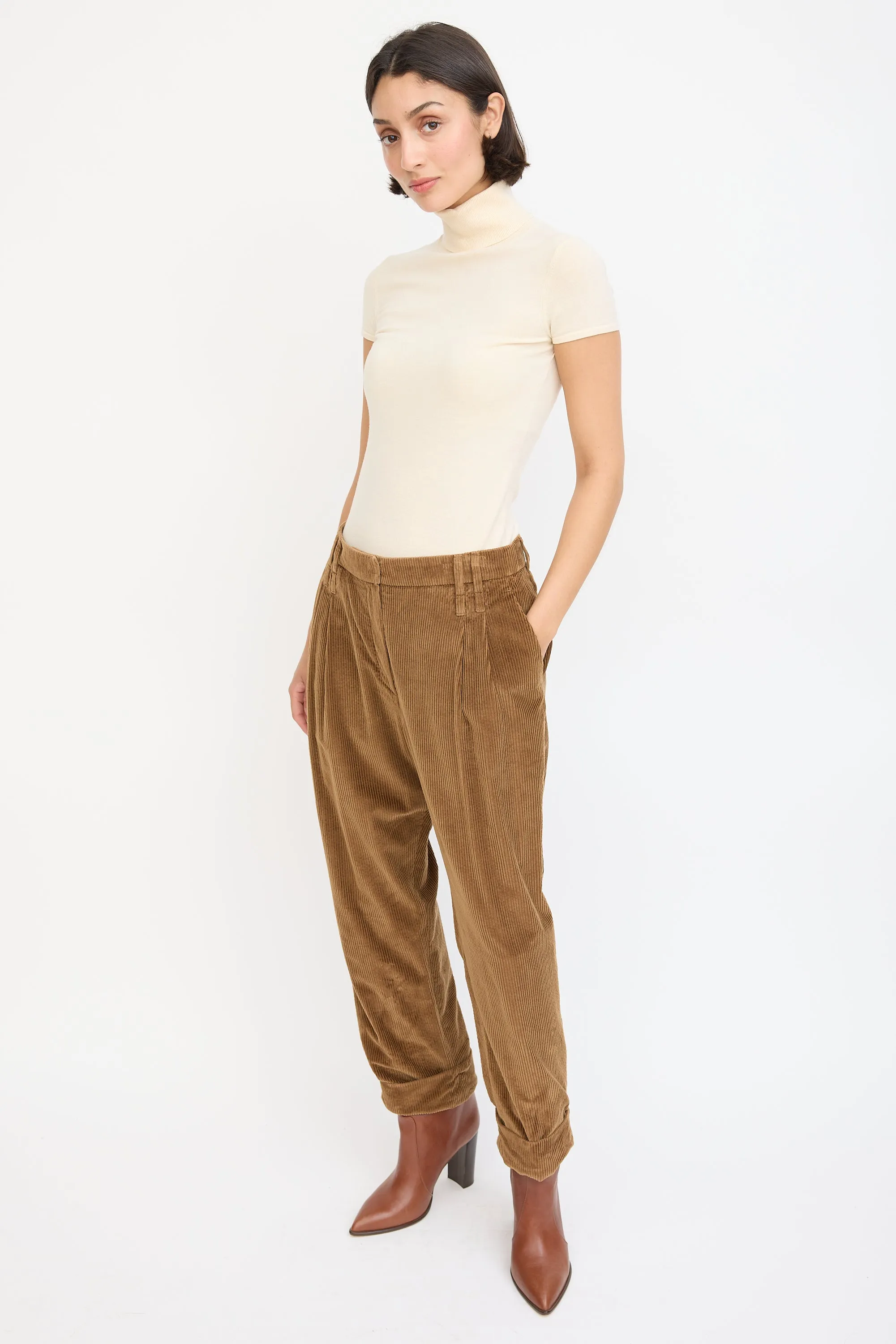 Brown Corduroy Cuffed Trouser