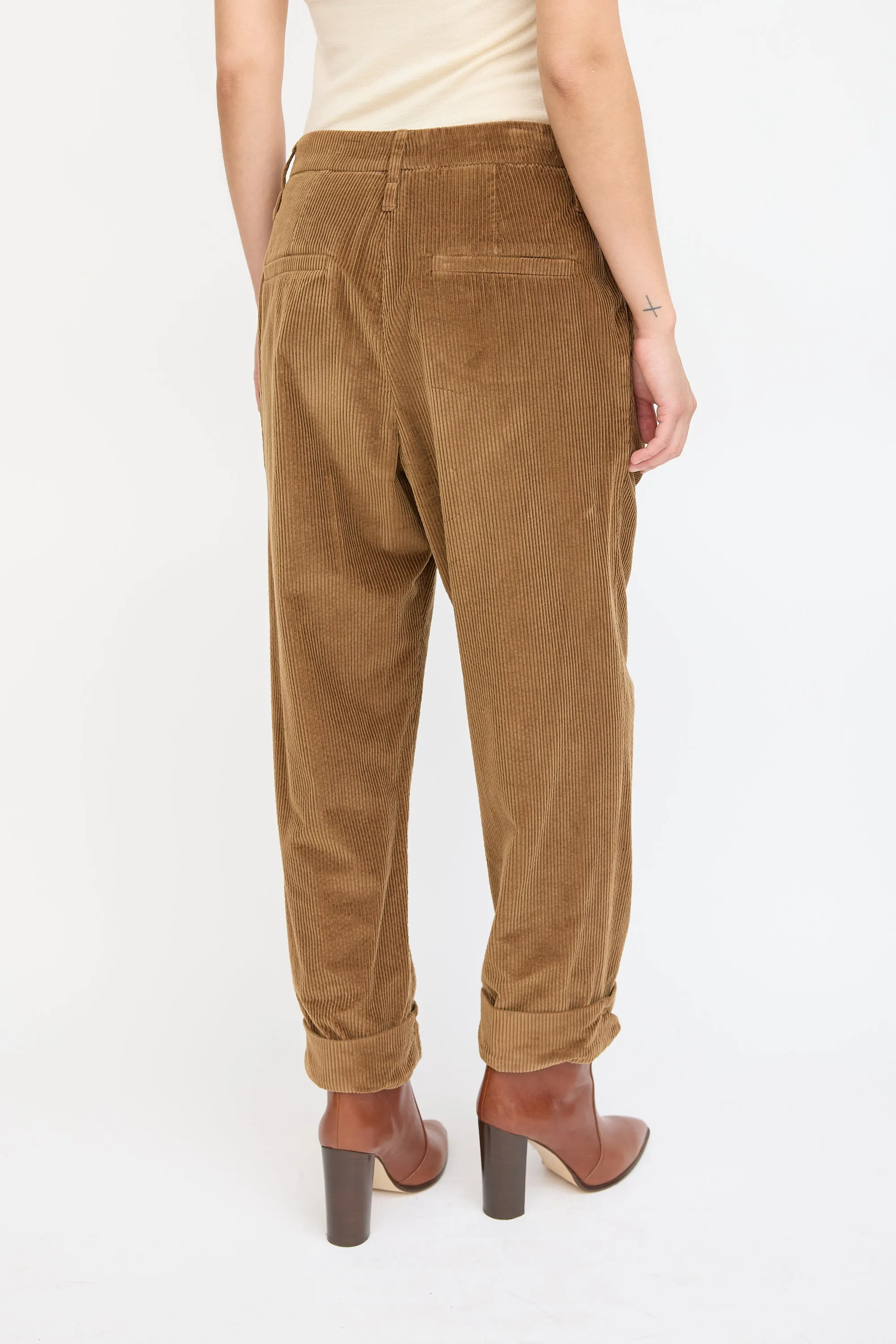 Brown Corduroy Cuffed Trouser