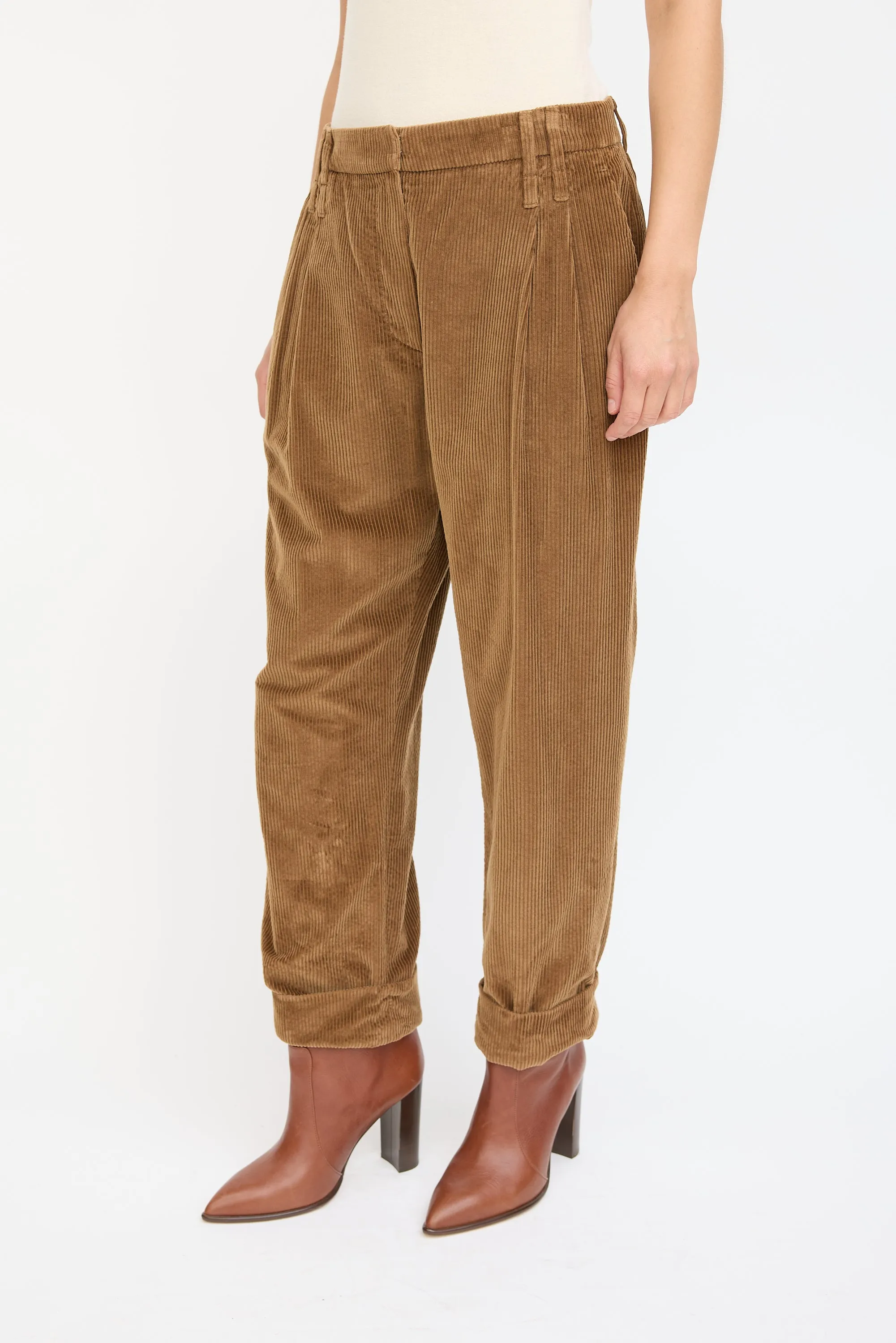 Brown Corduroy Cuffed Trouser