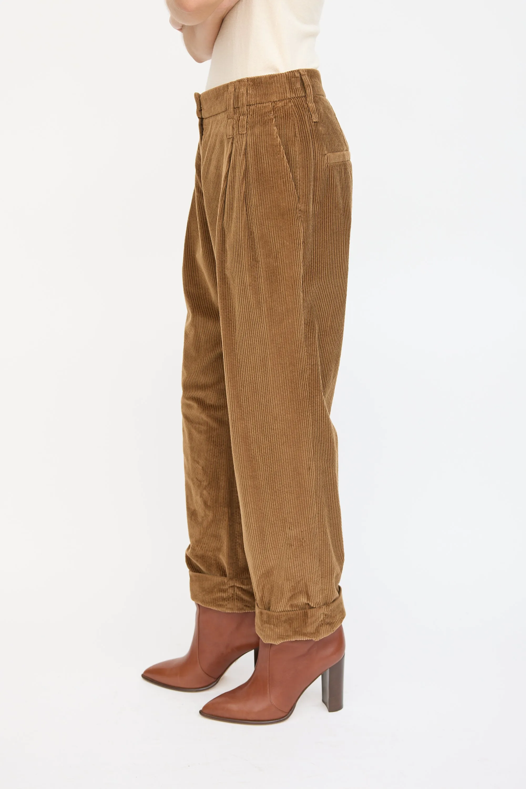 Brown Corduroy Cuffed Trouser