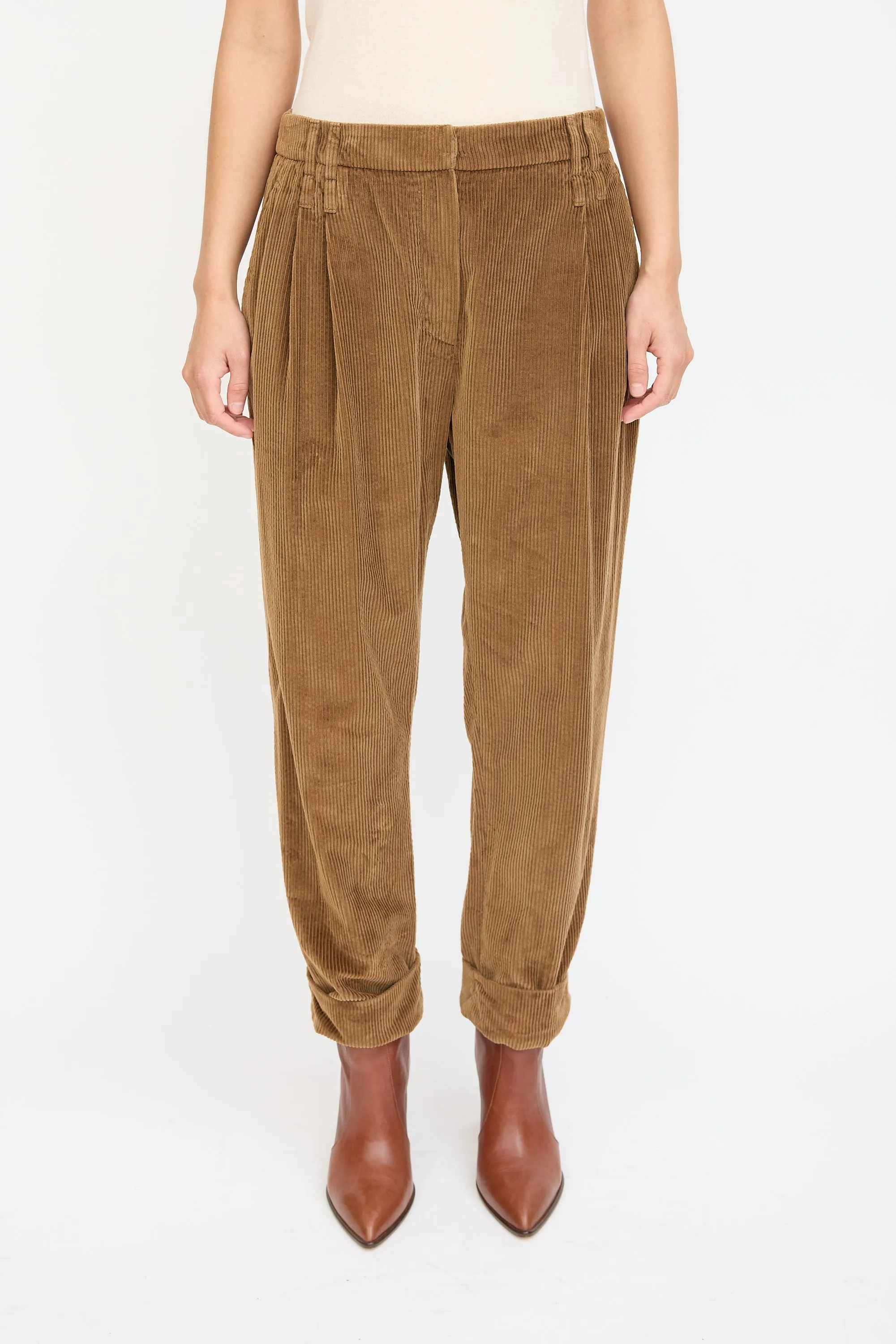 Brown Corduroy Cuffed Trouser