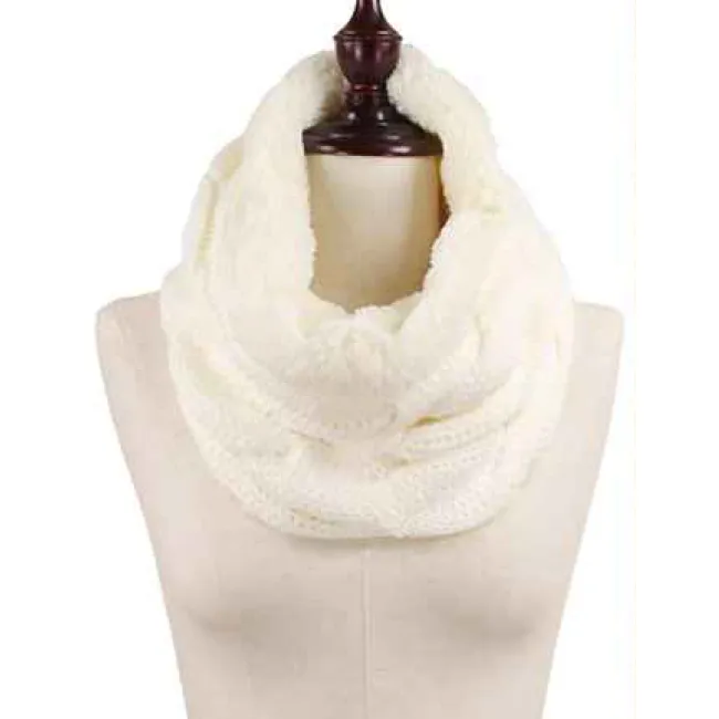 Cable Knit Faux Fur Lined Tube Scarf