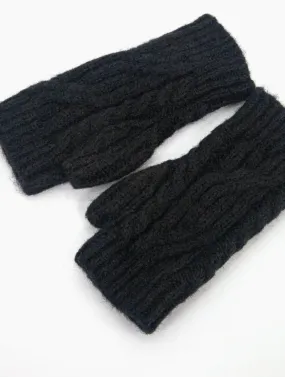 Cable Knit Wrist Warmers - Black