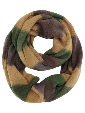 Camel Beige & Olive Tie Dye Stripe Infinity Scarf