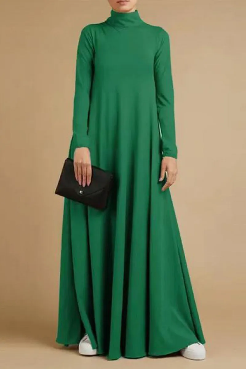 Casual Elegant Solid Turtleneck Long Sleeve Dresses(5 Colors)