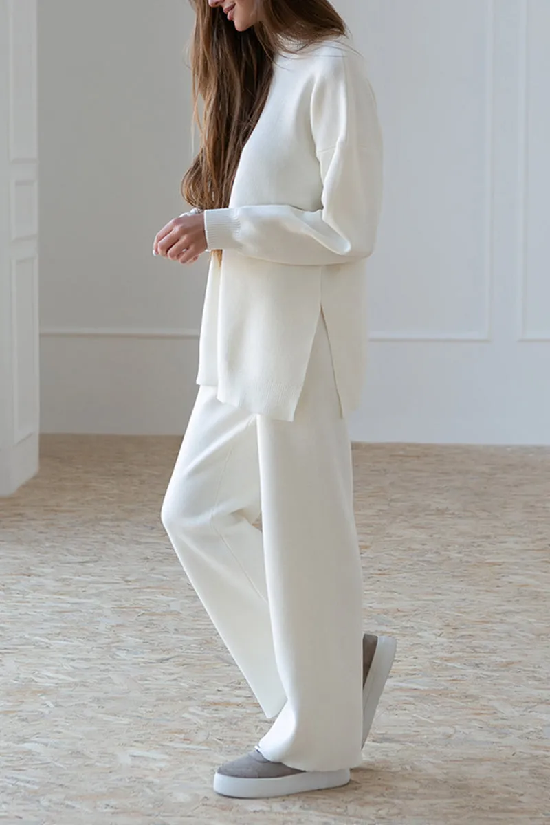 Casual Simplicity Solid Slit Half A Turtleneck Long Sleeve Two Pieces