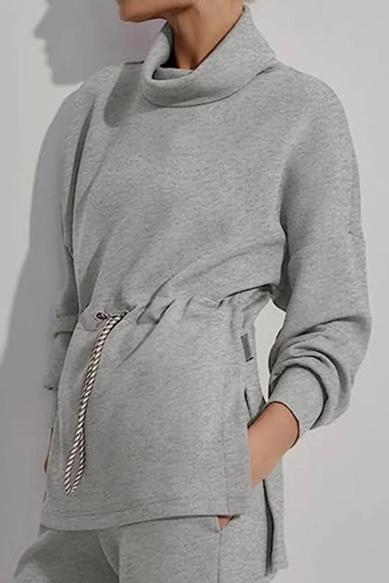 Casual Solid Draw String Half A Turtleneck Tops