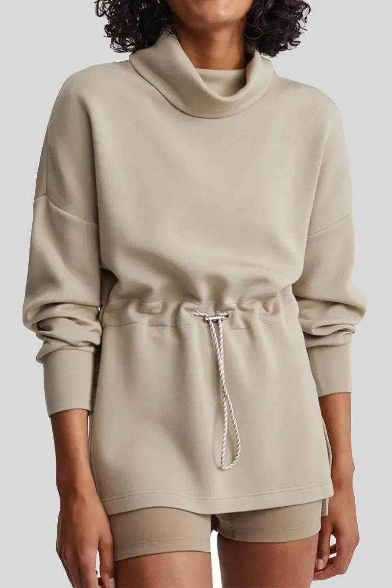 Casual Solid Draw String Half A Turtleneck Tops