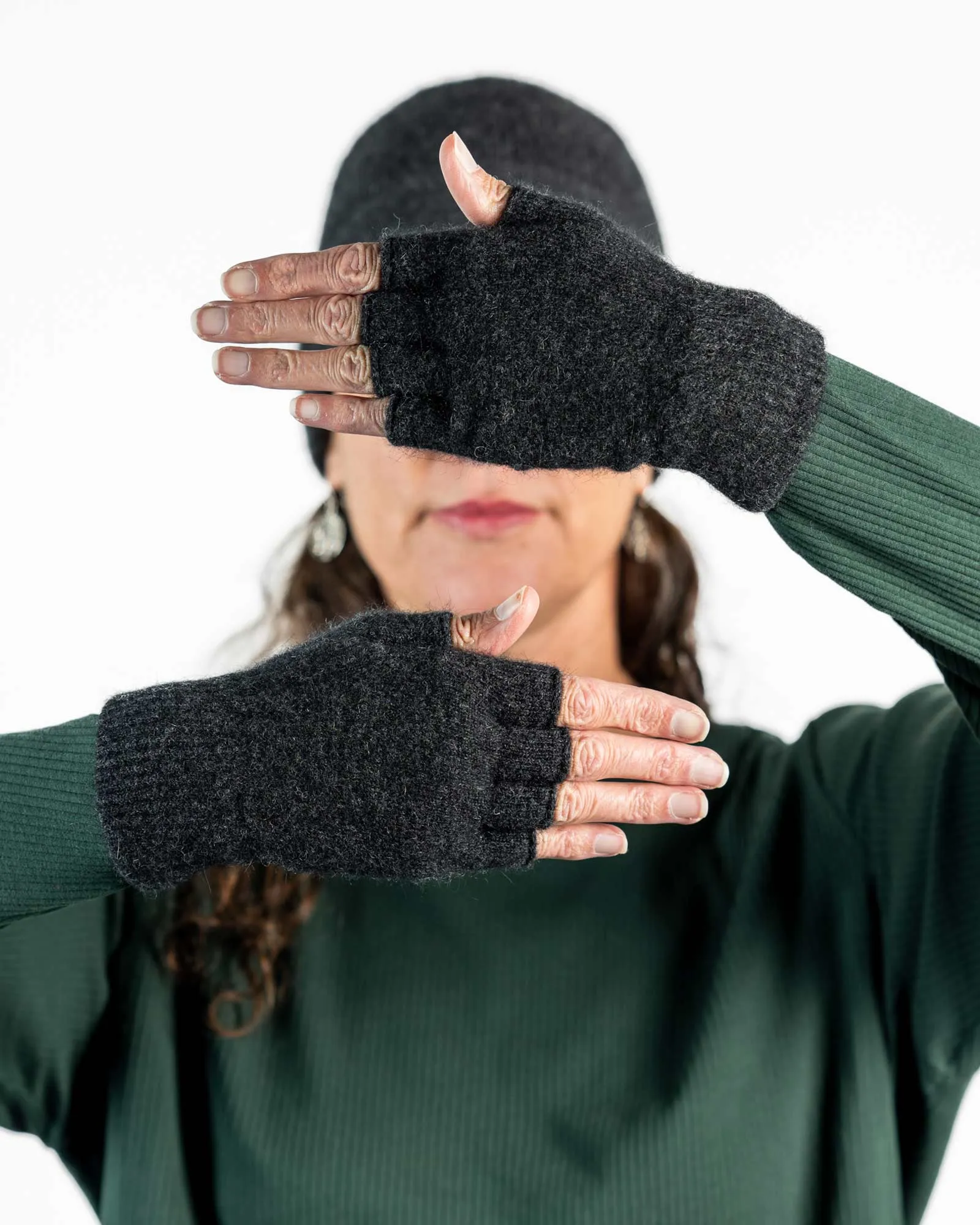 Charcoal Unisex Fingerless Gloves Possum Merino Wool - NX103