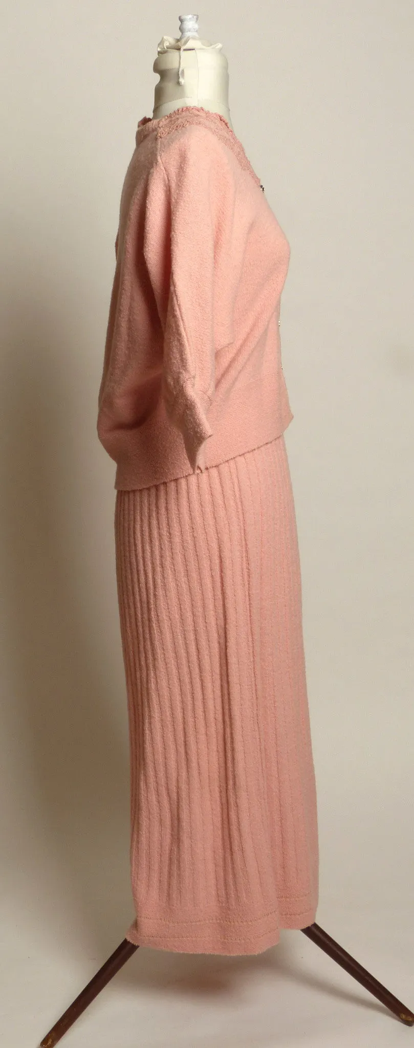 Circa 1950s Jernat Pale Pink Wool Sweater/Skirt Set - "Zip-off" Hem!!