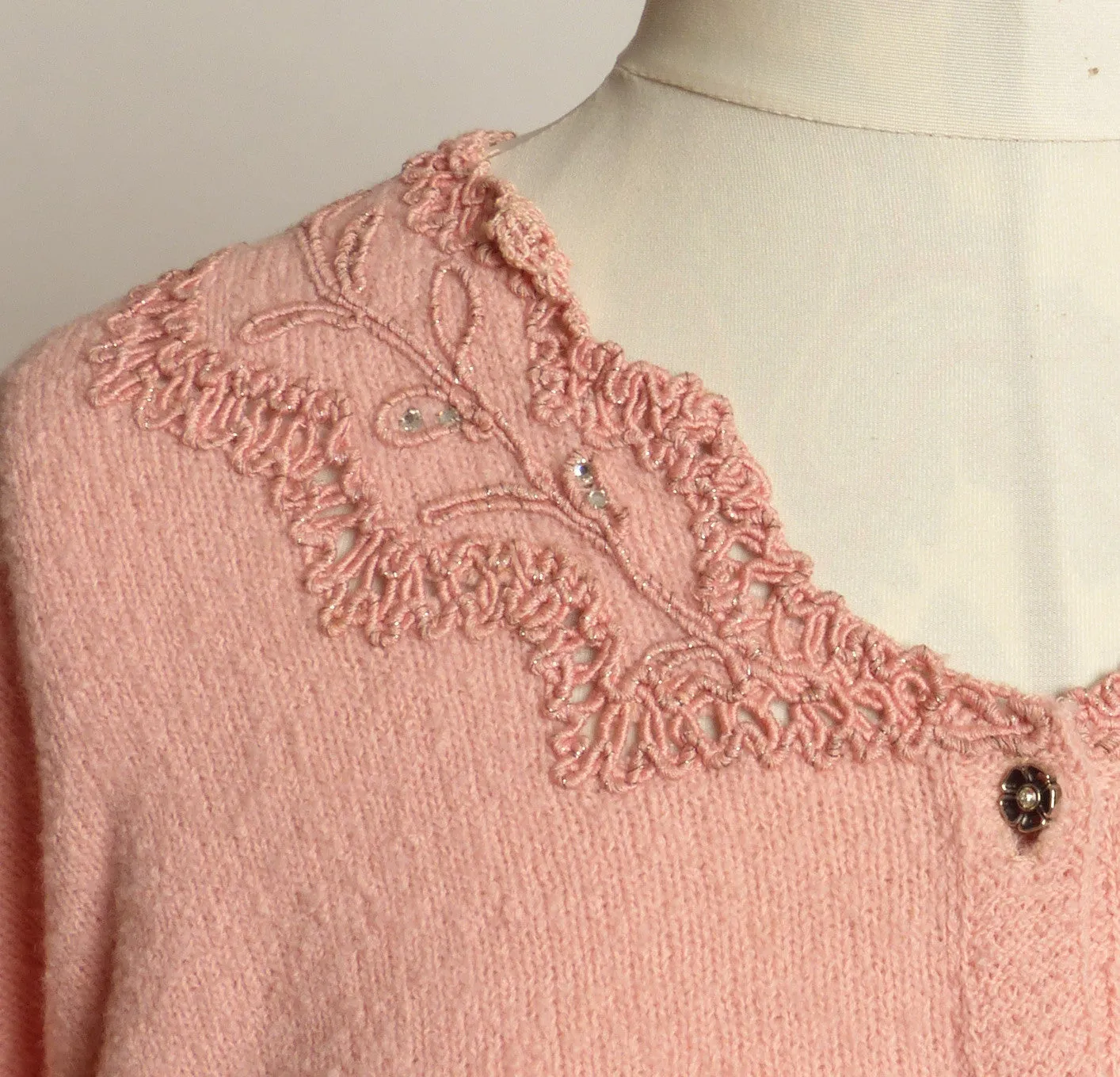 Circa 1950s Jernat Pale Pink Wool Sweater/Skirt Set - "Zip-off" Hem!!