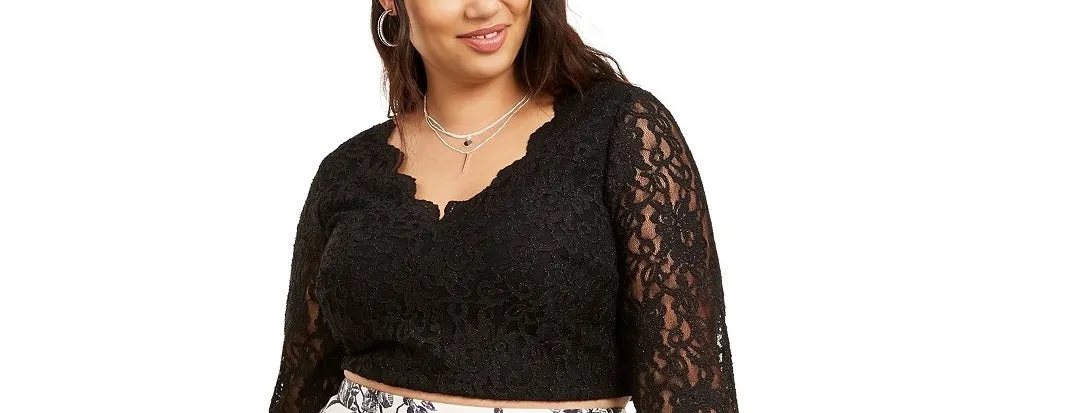 City Studios Women's Plus Size 2-Pc. Glitter Lace & Floral-Print Dress Black/Ivory Size 18