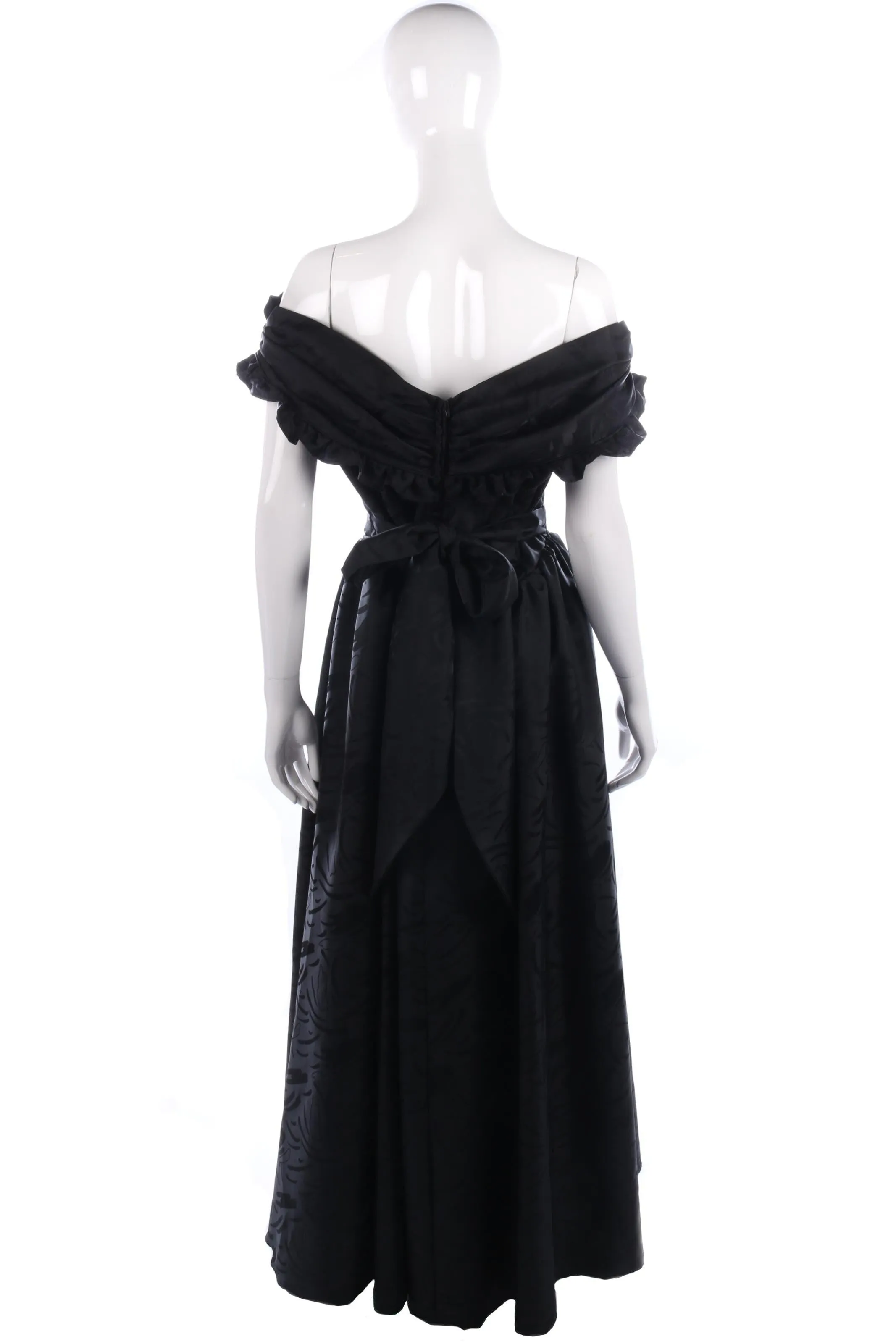 Classic black off shoulder ball gown with red rose