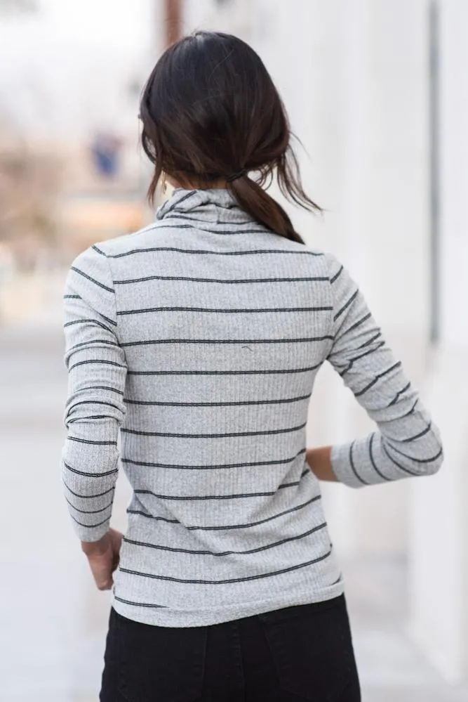 Clover Striped Turtle Neck Top in Grey - FINAL SALE