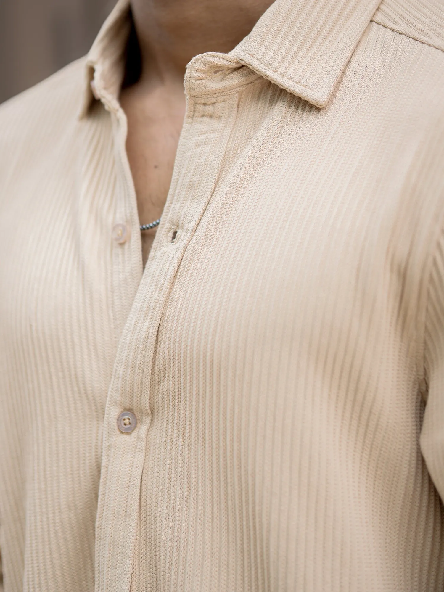 Cord Vertical Textured Beige Shirt