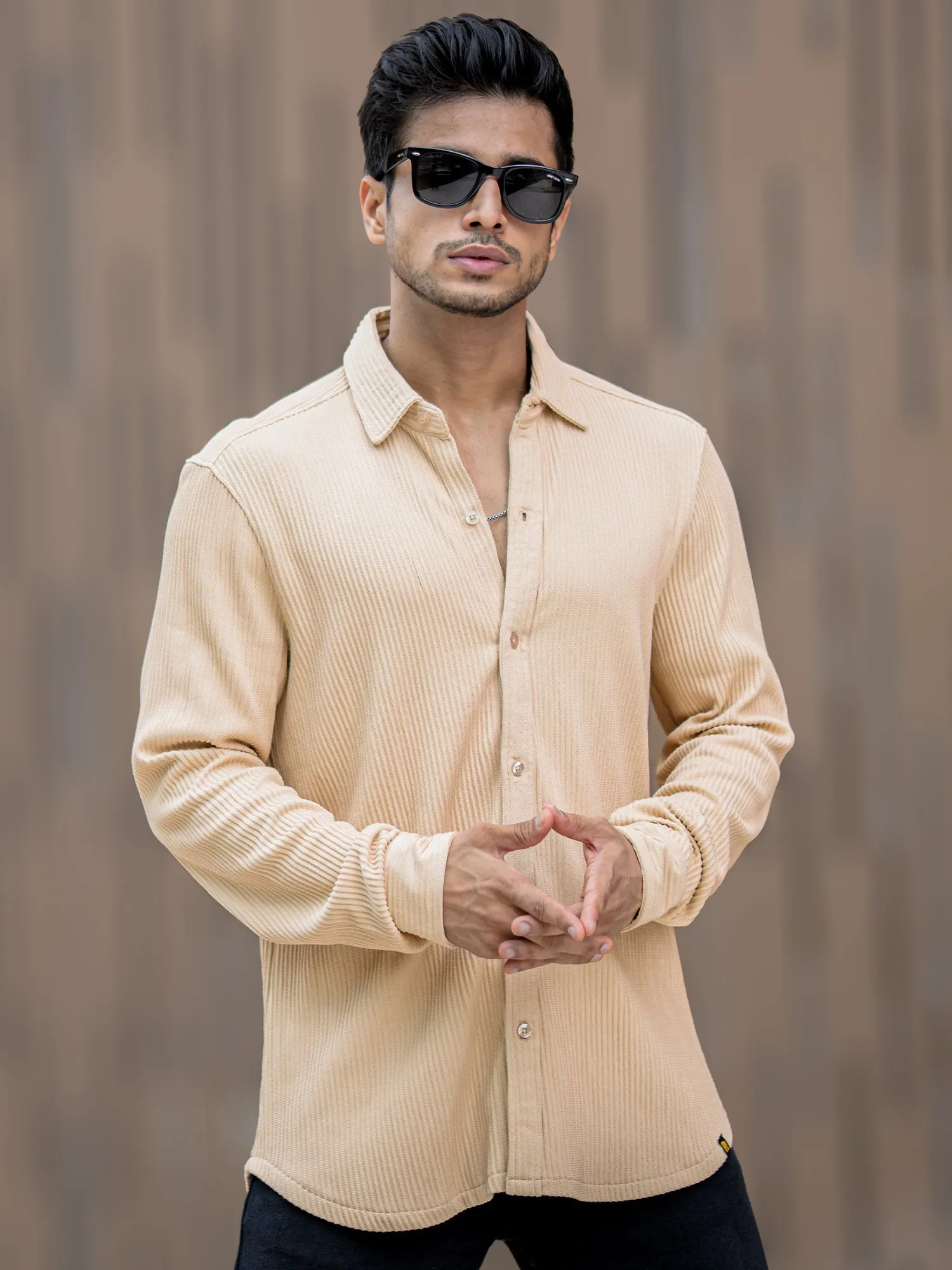 Cord Vertical Textured Beige Shirt