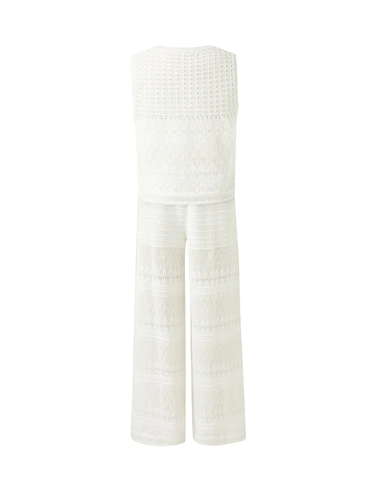 Cotton Openwork Tank Top And Pants Two-Piece Set