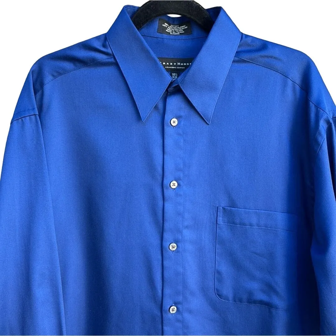 Crazy Horse Liz Claiborne Men's Royal Blue Sateen Button-Up Shirt Long Sleeve