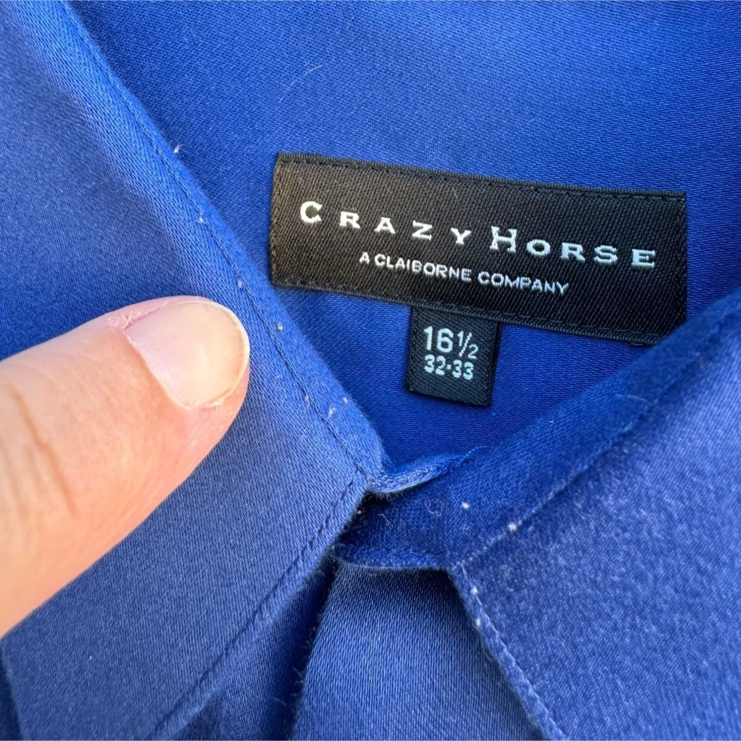 Crazy Horse Liz Claiborne Men's Royal Blue Sateen Button-Up Shirt Long Sleeve