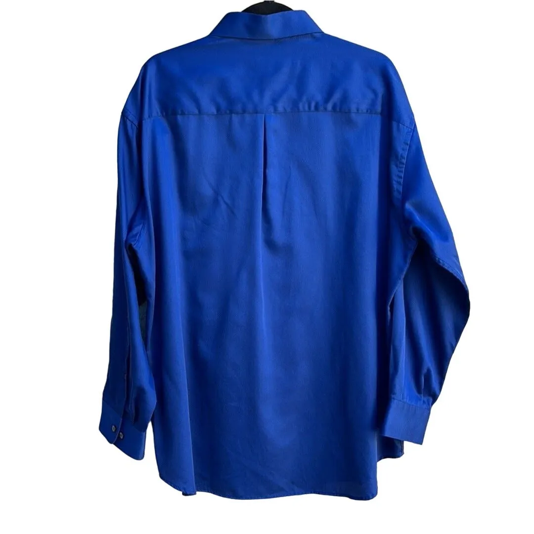 Crazy Horse Liz Claiborne Men's Royal Blue Sateen Button-Up Shirt Long Sleeve