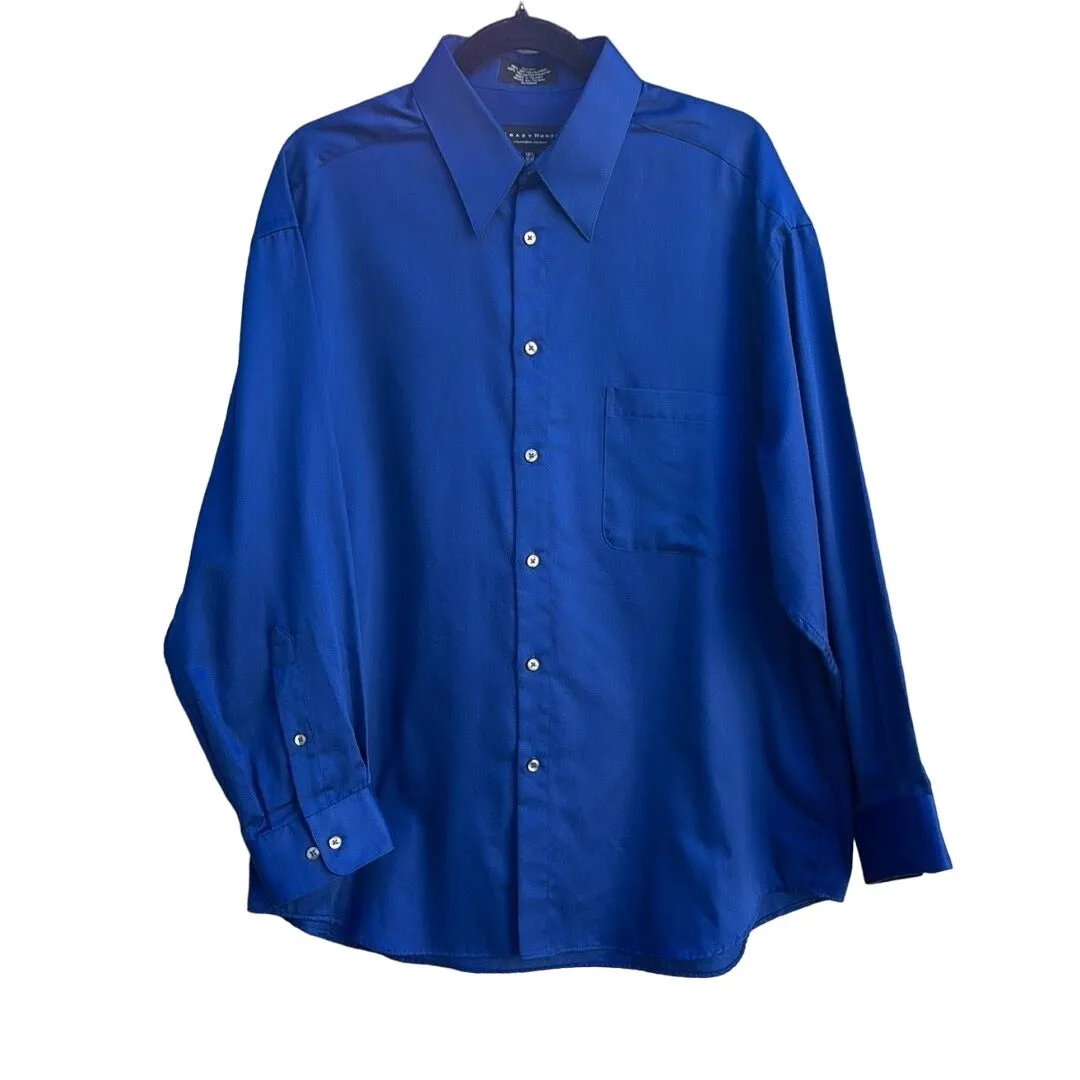 Crazy Horse Liz Claiborne Men's Royal Blue Sateen Button-Up Shirt Long Sleeve