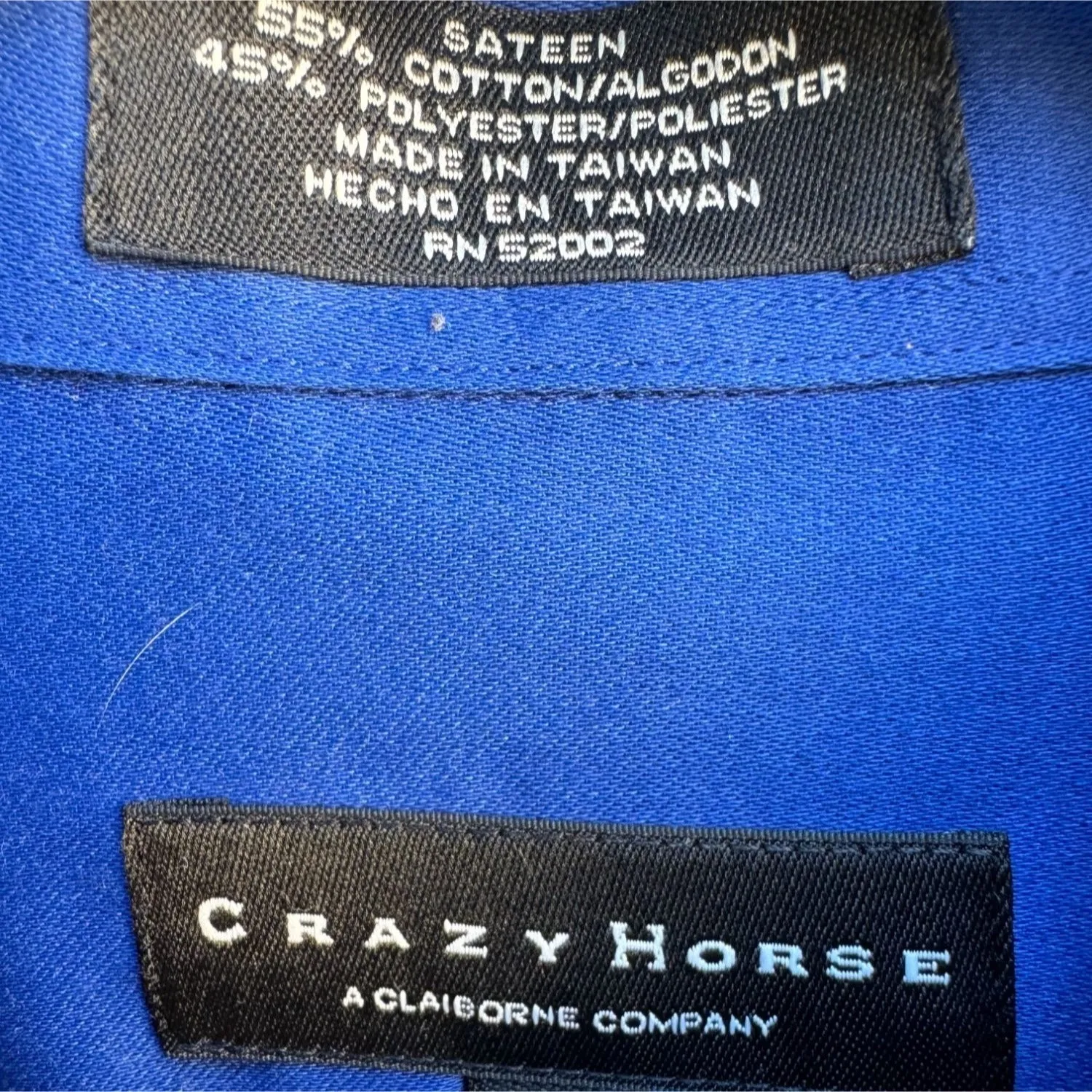 Crazy Horse Liz Claiborne Men's Royal Blue Sateen Button-Up Shirt Long Sleeve