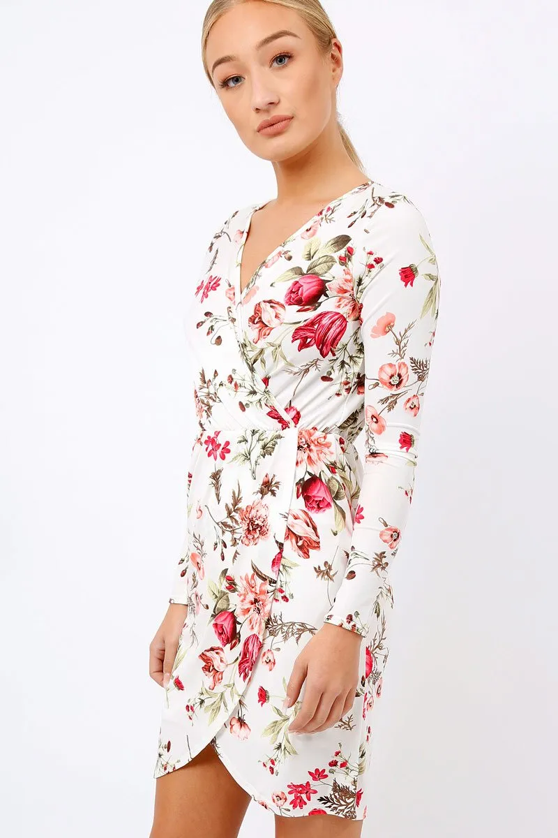 Cream Floral Long Sleeved Dress - Delanie