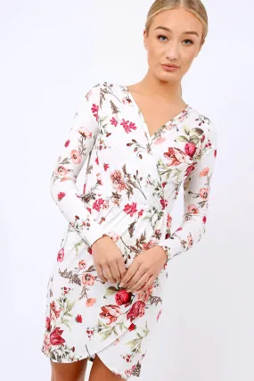 Cream Floral Long Sleeved Dress - Delanie