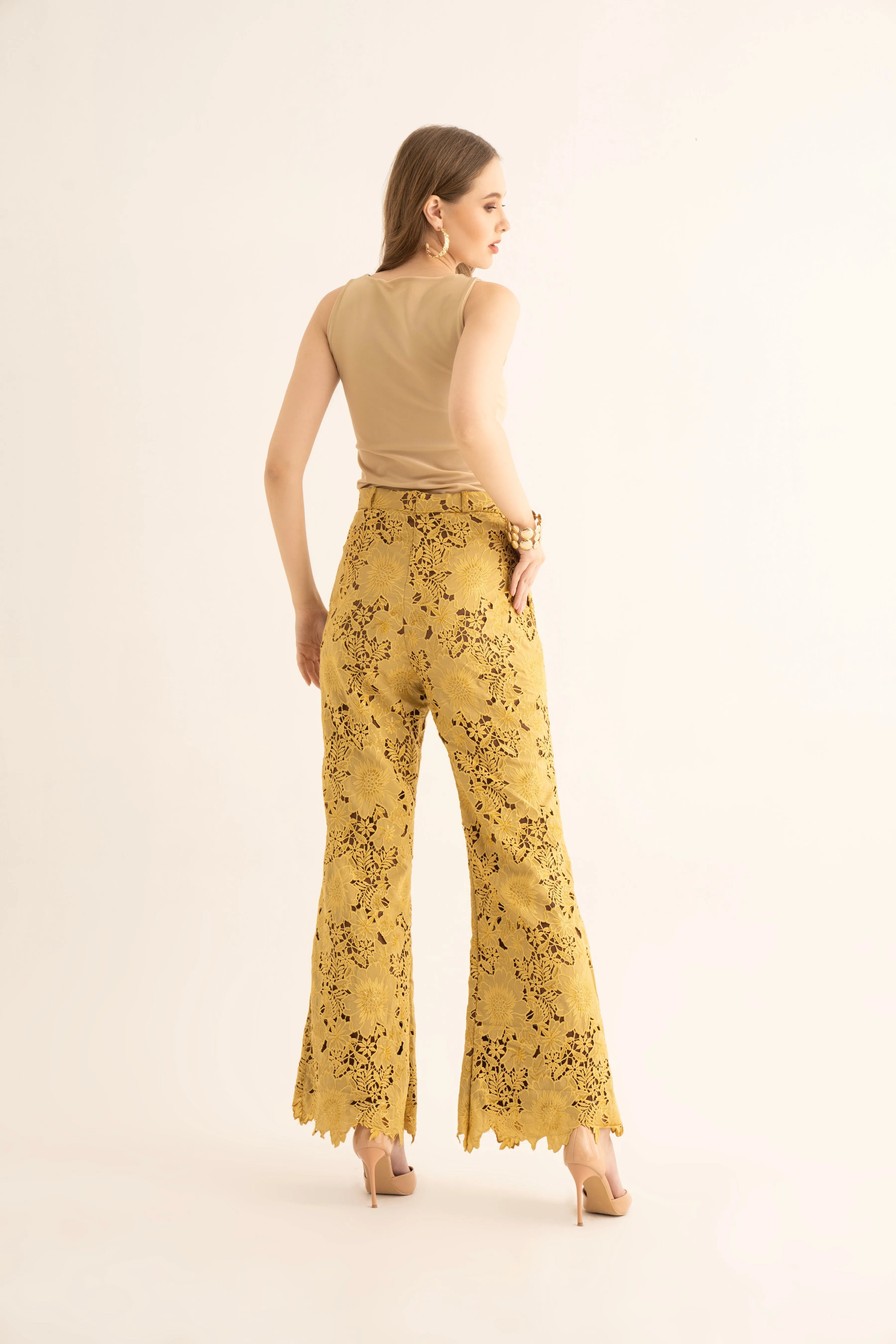 Cream Square Neck Top and Mellow Yellow Pants Co-ord Set