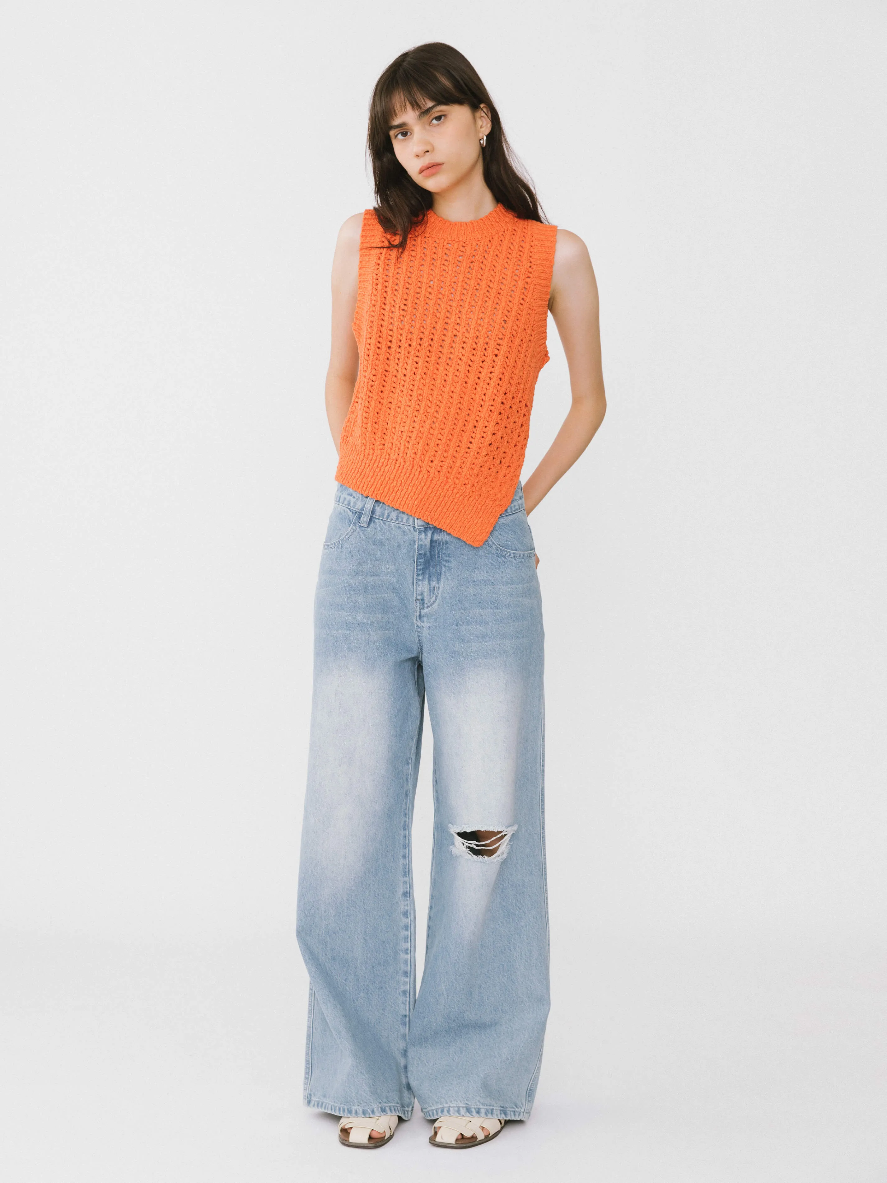 Cropped Asymmetric Knit Vest