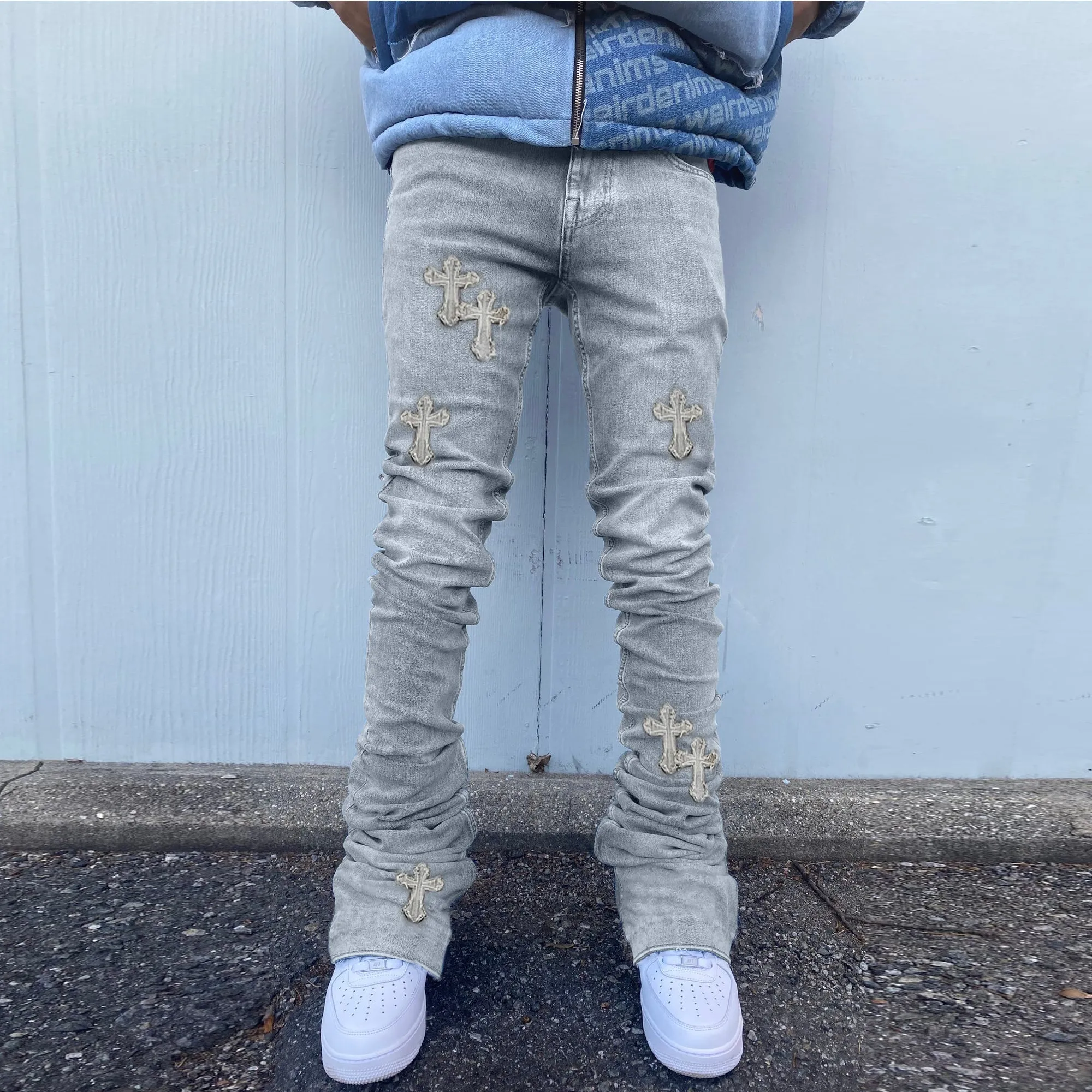 Cross Embroidery Vintage Wash Lounge Jeans