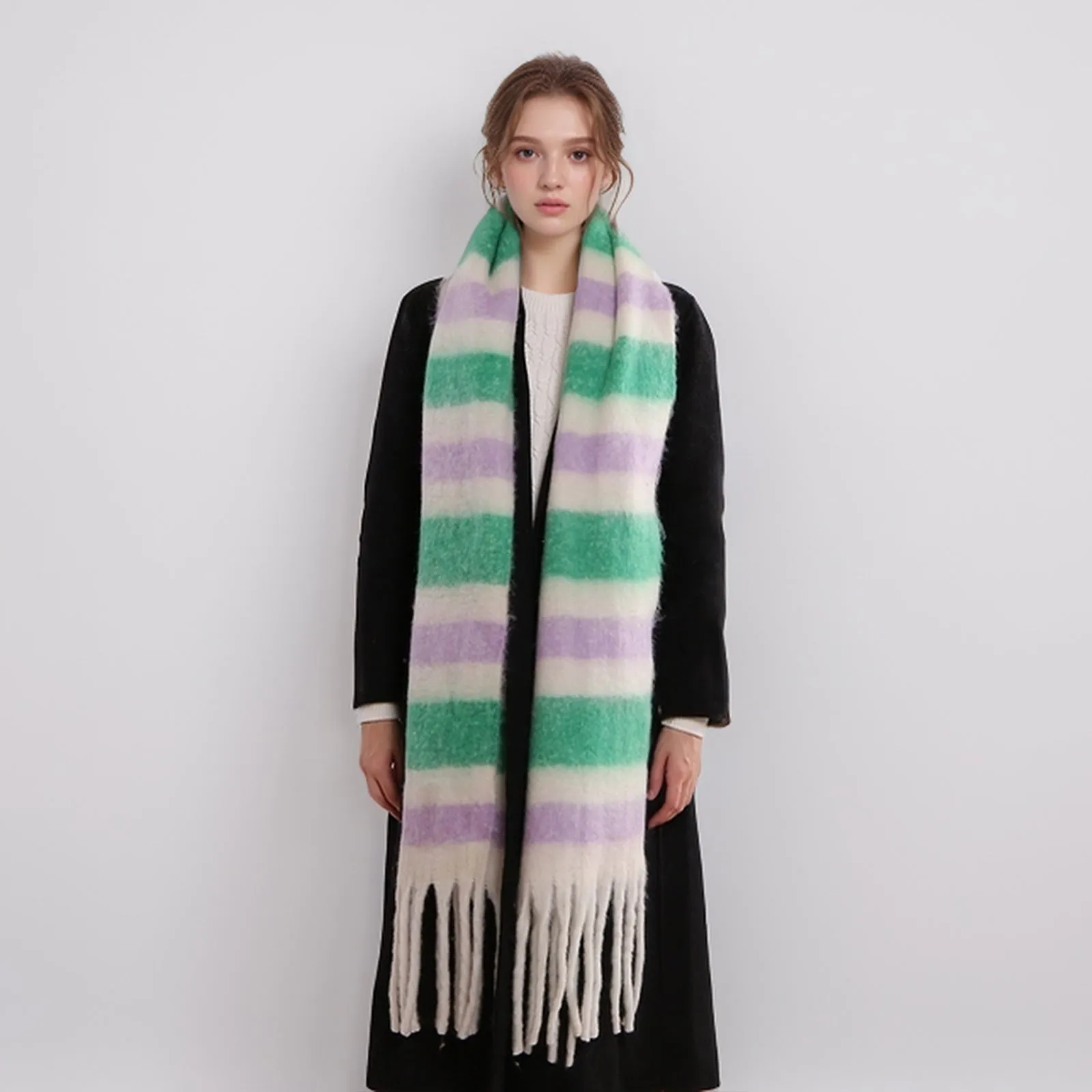 Cute Thick Striped Long Multicolor Korean Winter Scarf