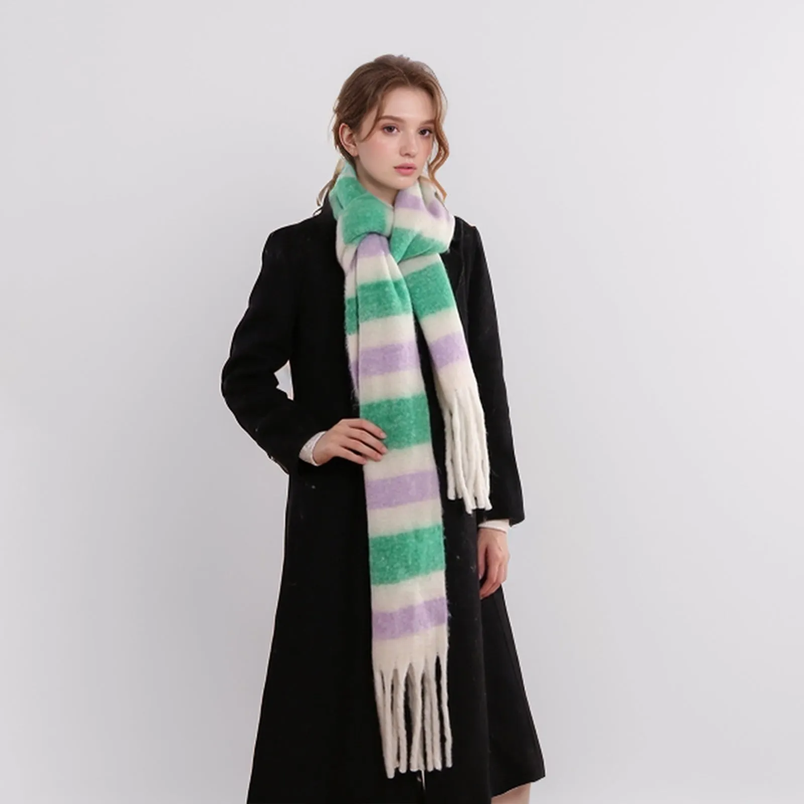 Cute Thick Striped Long Multicolor Korean Winter Scarf