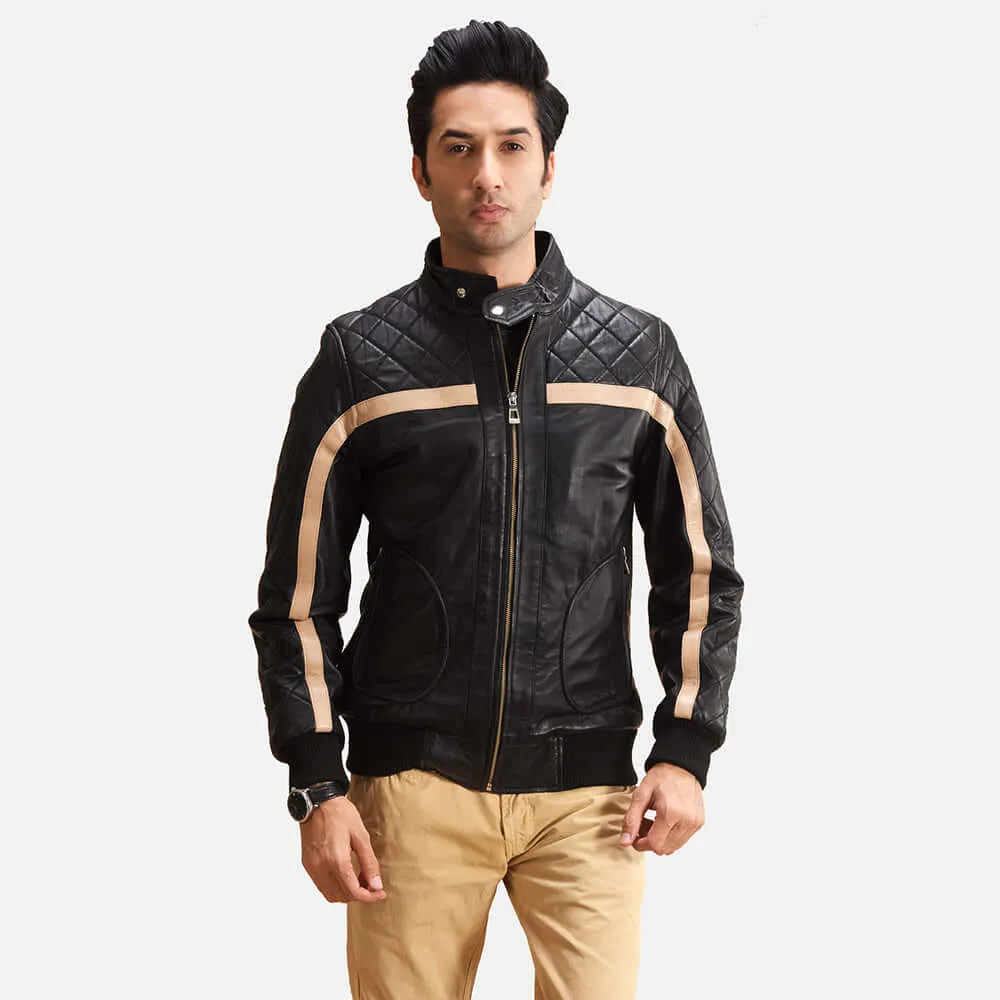 Danson Black Leather Bomber Jacket For Men's