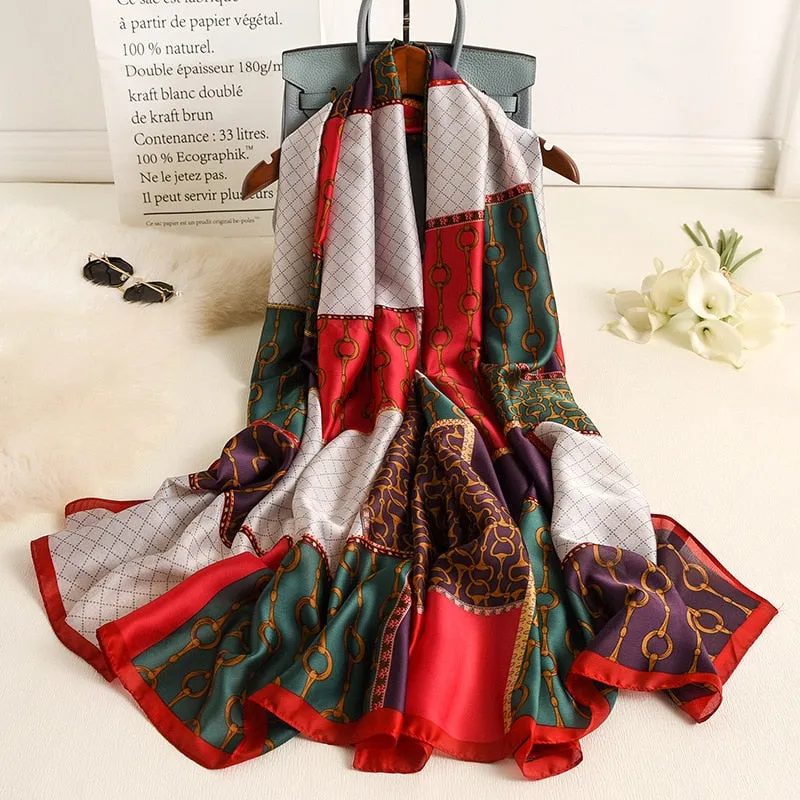 Designer Silk Scarf Female Foulard Bandana Long Shawls Wraps Winter Neck Scarves Pashmina Lady Hijab Luxury New