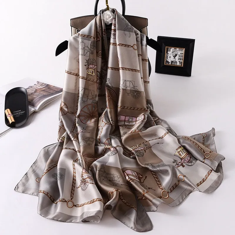 Designer Silk Scarf Female Foulard Bandana Long Shawls Wraps Winter Neck Scarves Pashmina Lady Hijab Luxury New