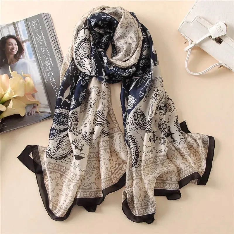 Designer Silk Scarf Female Foulard Bandana Long Shawls Wraps Winter Neck Scarves Pashmina Lady Hijab Luxury New