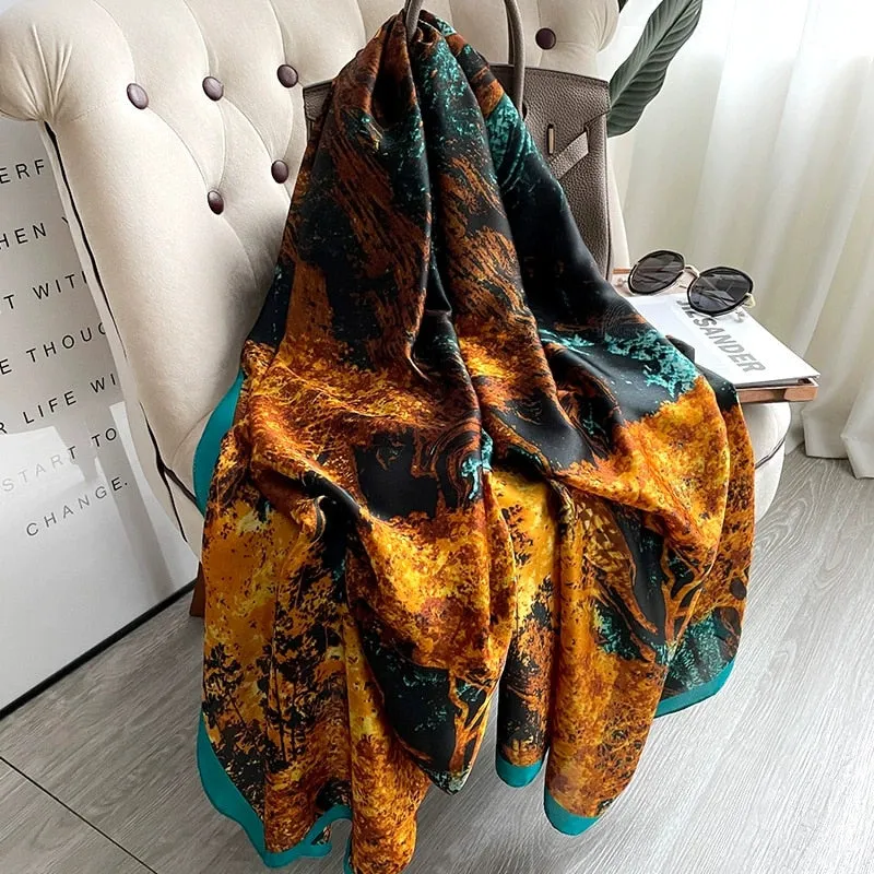 Designer Silk Scarf Female Foulard Bandana Long Shawls Wraps Winter Neck Scarves Pashmina Lady Hijab Luxury New