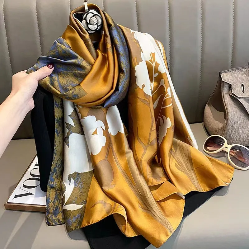 Designer Silk Scarf Female Foulard Bandana Long Shawls Wraps Winter Neck Scarves Pashmina Lady Hijab Luxury New