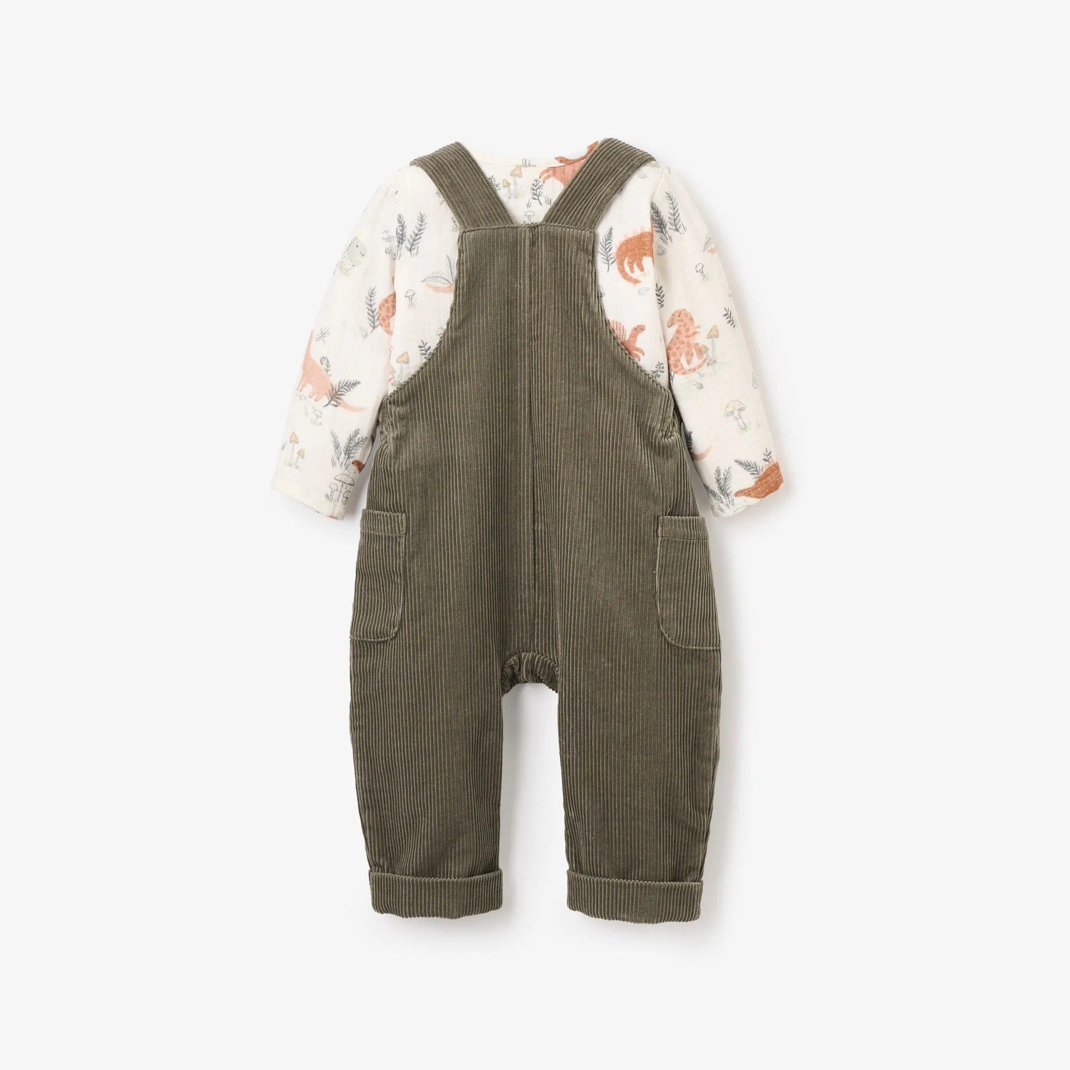 Dinosaur Organic Muslin Top   Corduroy Overall Set