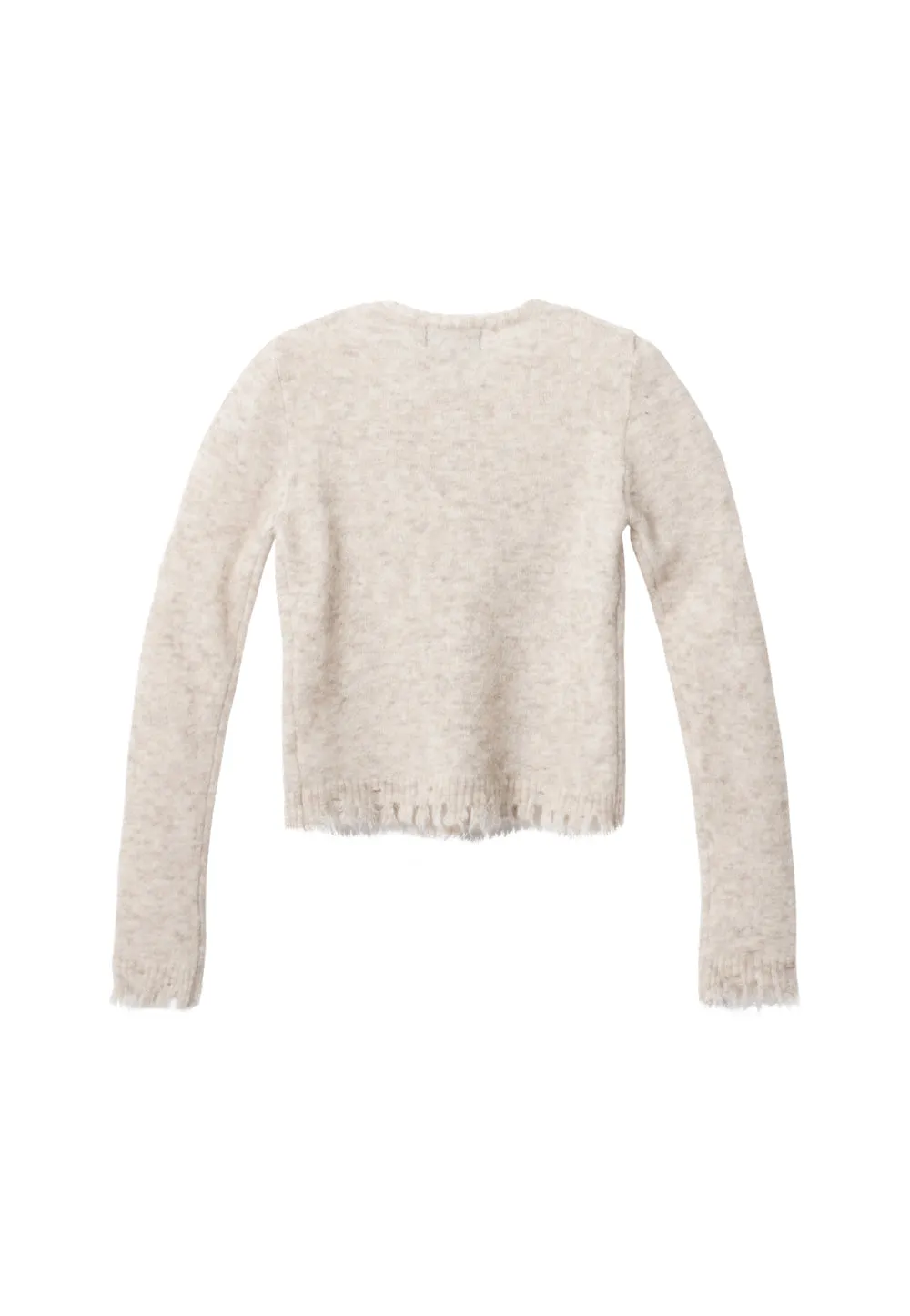 Distressed knit round cardigan oatmeal