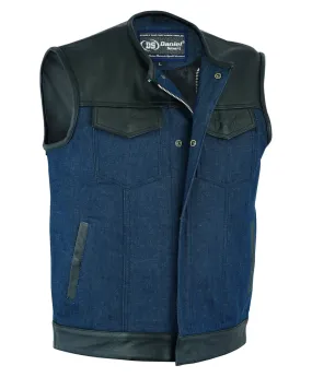 DM933 Men's Leather/Denim Combo Vest (Black/Broken Blue)