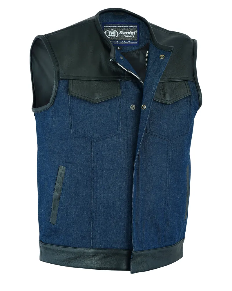 DM933 Men's Leather/Denim Combo Vest (Black/Broken Blue)