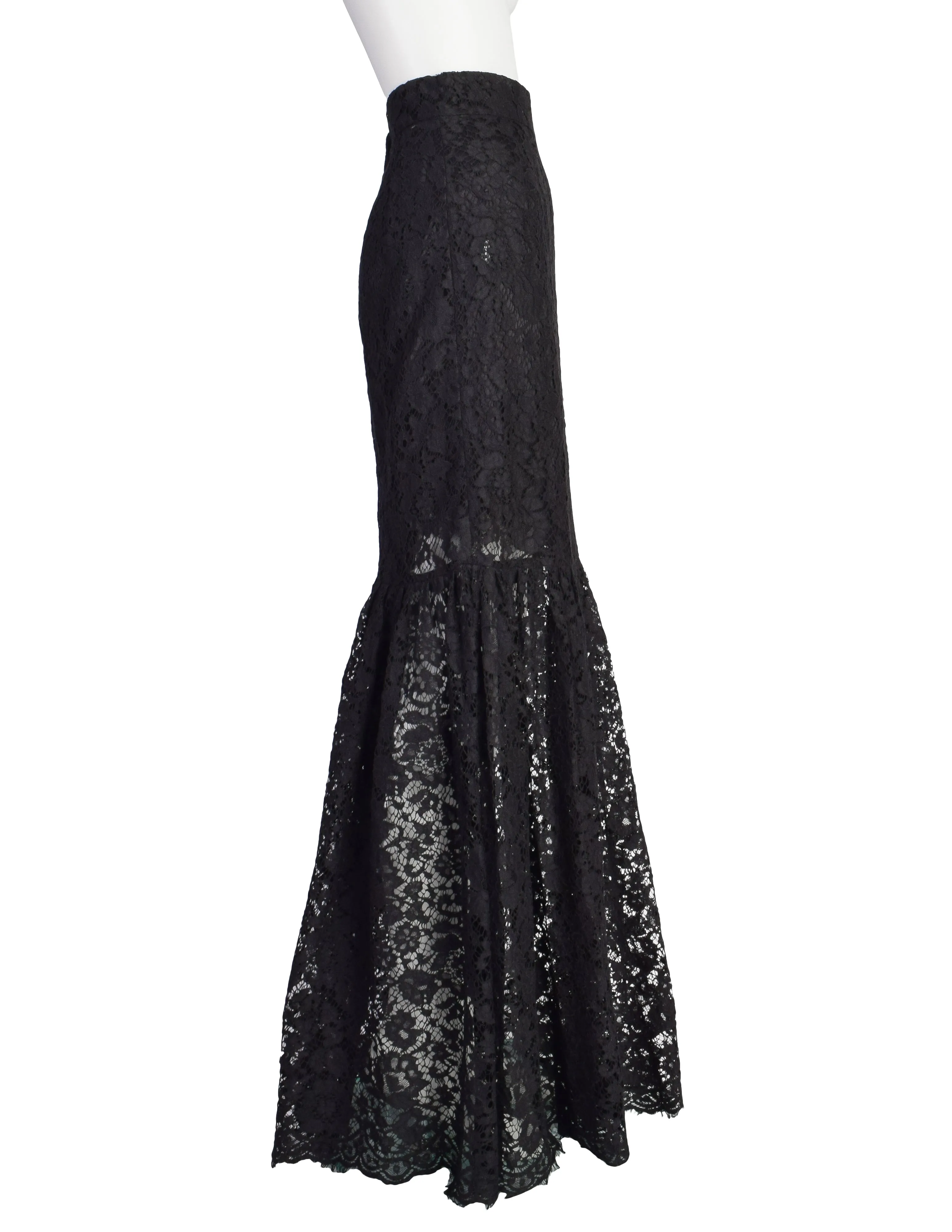 Dolce & Gabbana Vintage Black Chantilly Lace Fit and Flare Mermaid Trumpet Maxi Skirt