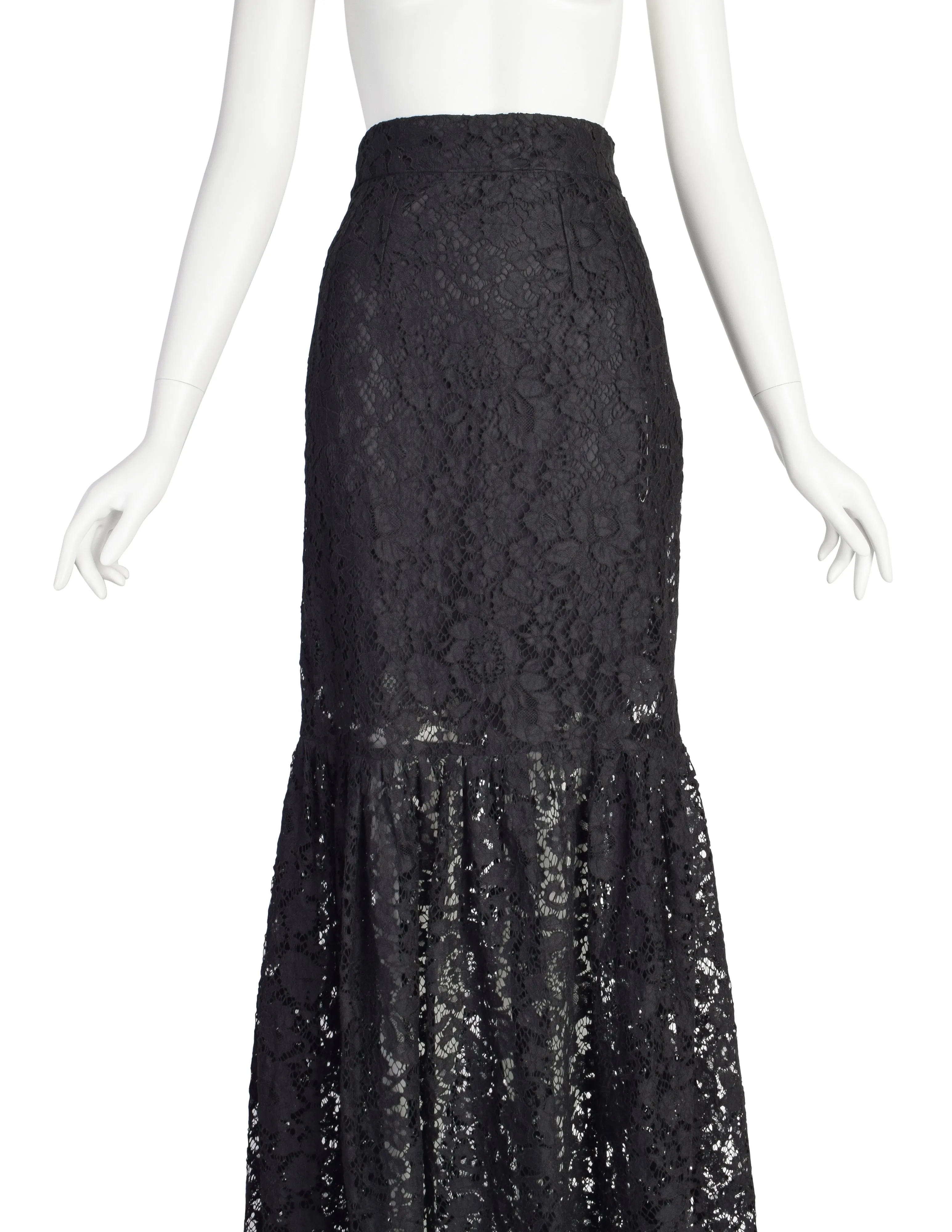 Dolce & Gabbana Vintage Black Chantilly Lace Fit and Flare Mermaid Trumpet Maxi Skirt