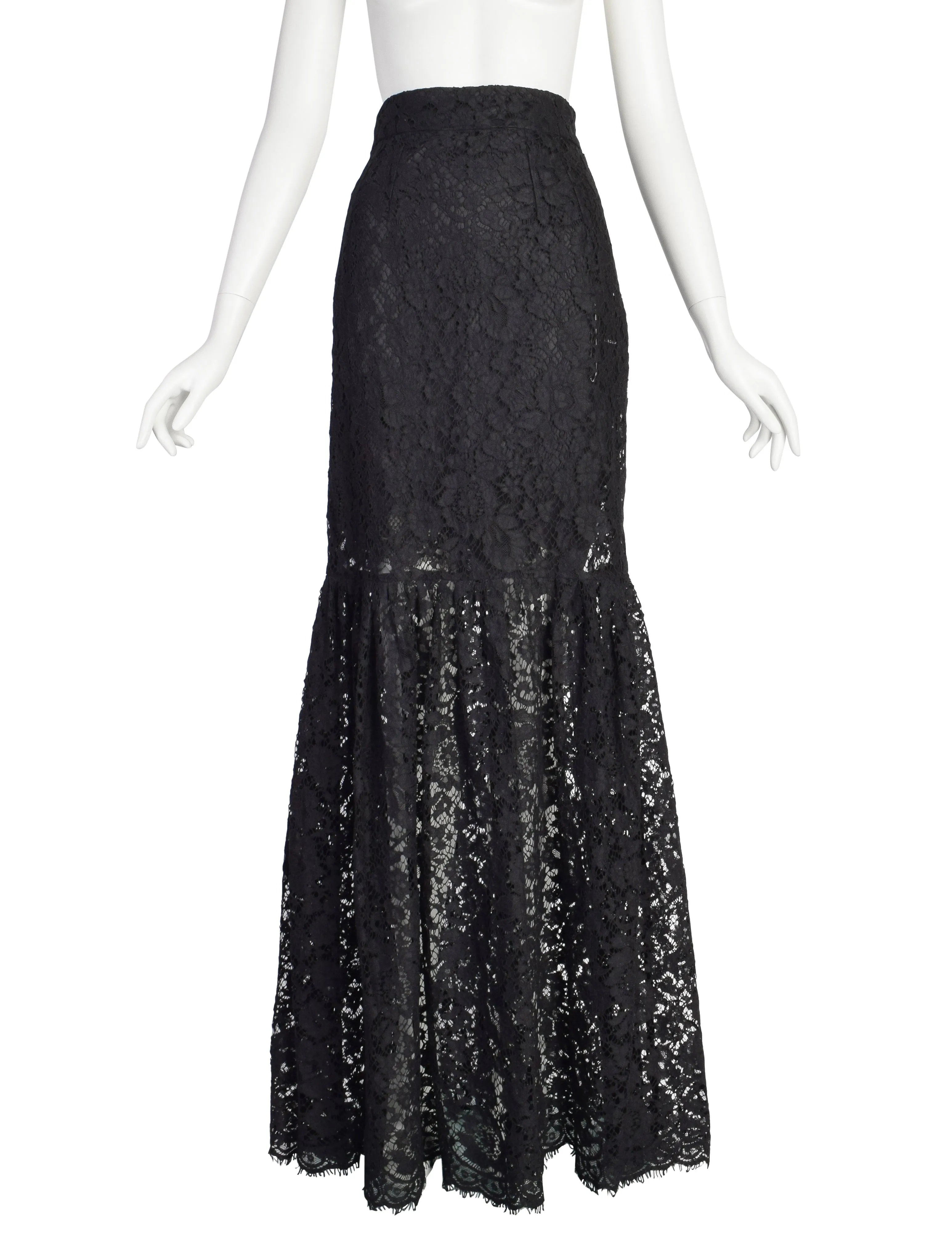 Dolce & Gabbana Vintage Black Chantilly Lace Fit and Flare Mermaid Trumpet Maxi Skirt