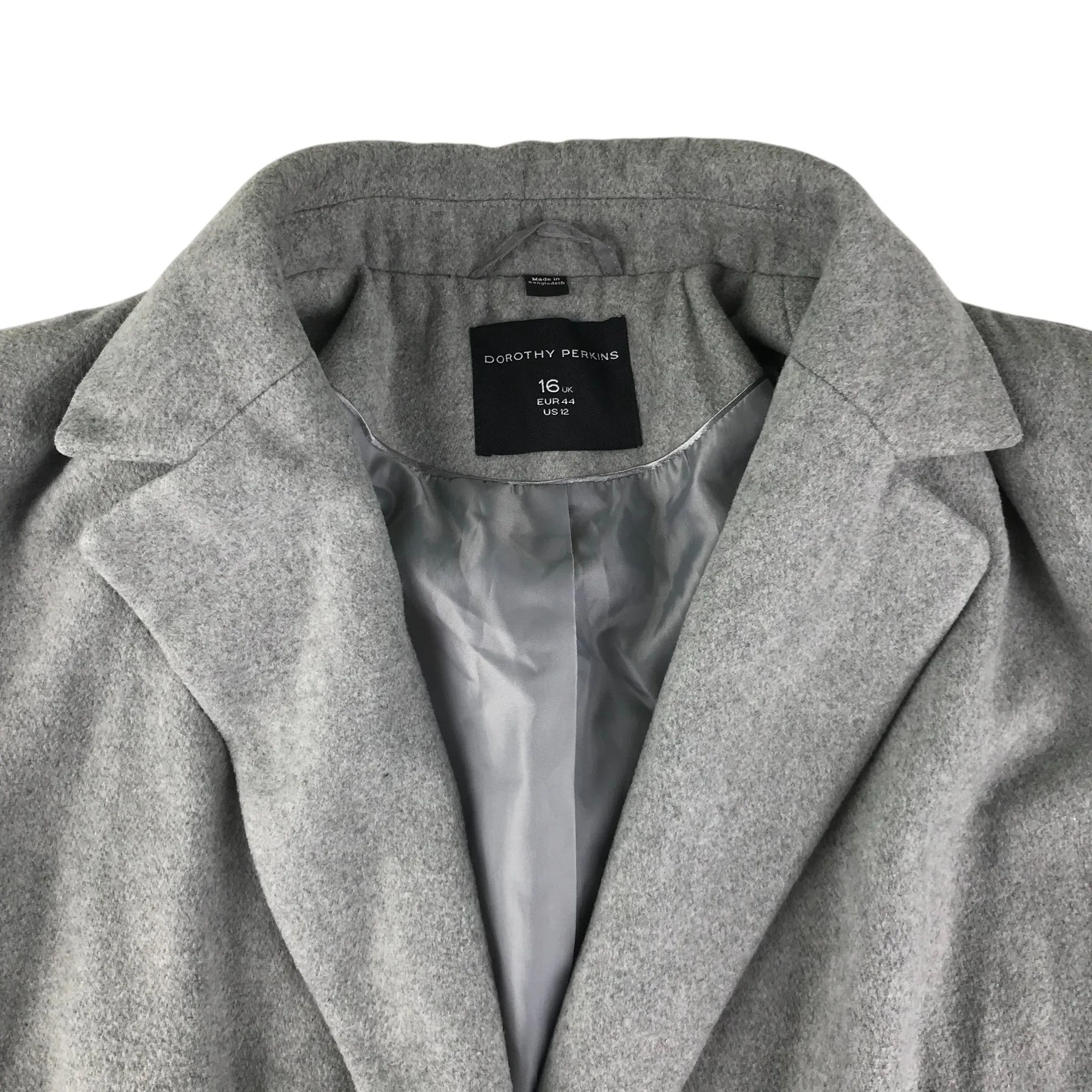 Dorothy Perkins coat women size UK 16 grey A-line wool blend overcoat